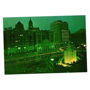 Vintage Postcard Plaza Queipo De Llano Hotel Malaga Palacio Costa Del Sol Night